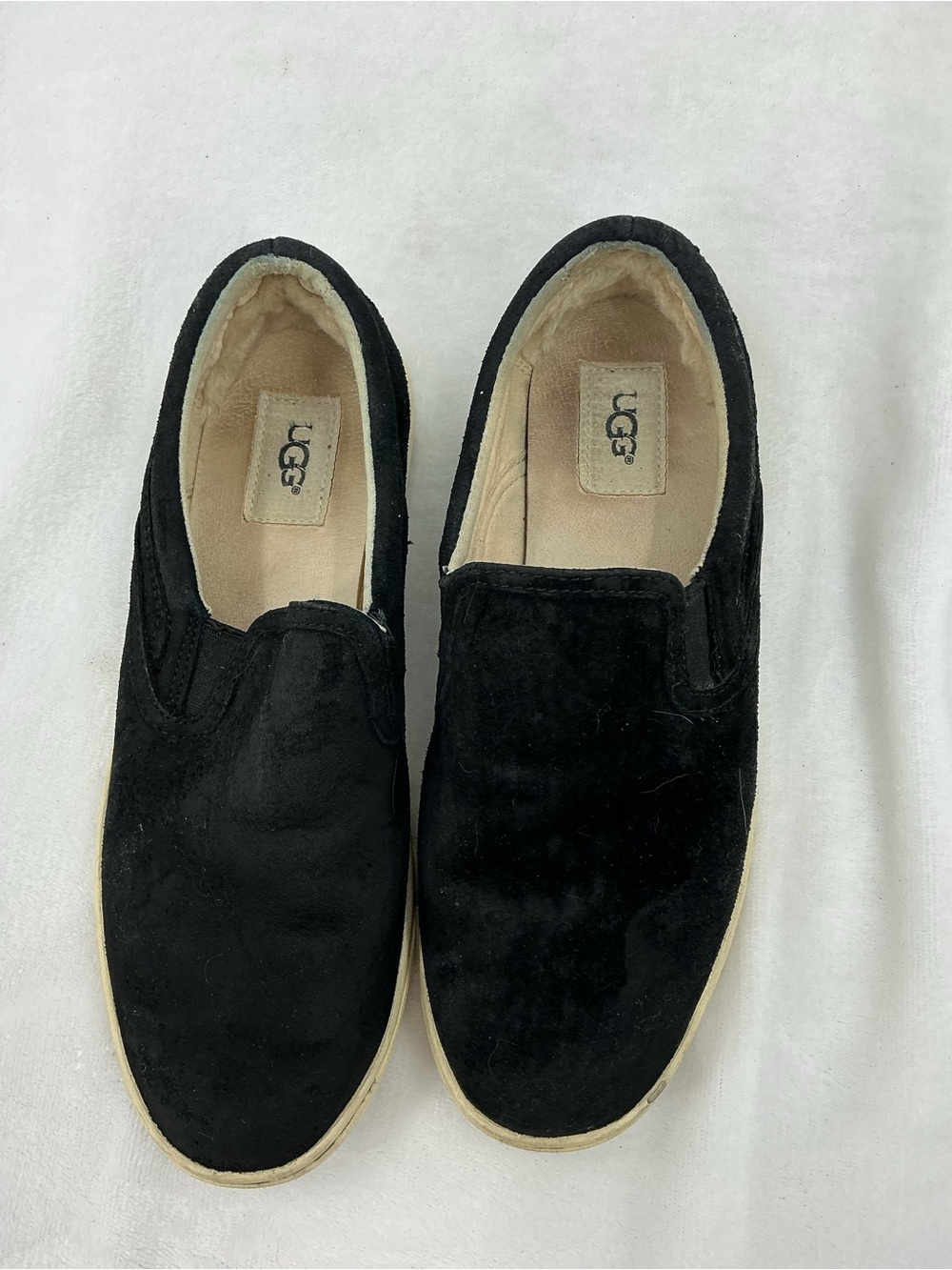 UGG Black Suede Slip-On Shoes with Cream Trim B 54